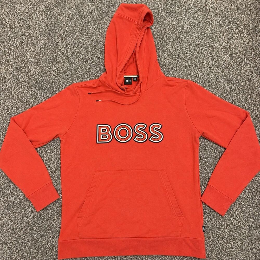BOSS Hugo Boss Men Red Logo Pullover Hoodie Sweatshirt L Y2K Designer Streetwear